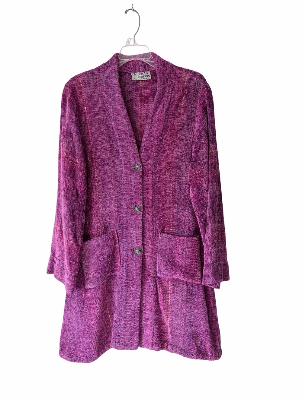 Elizabeth Jenkins Taos New Mexico Pink Multicolor Hand Woven Cardigan Jacket